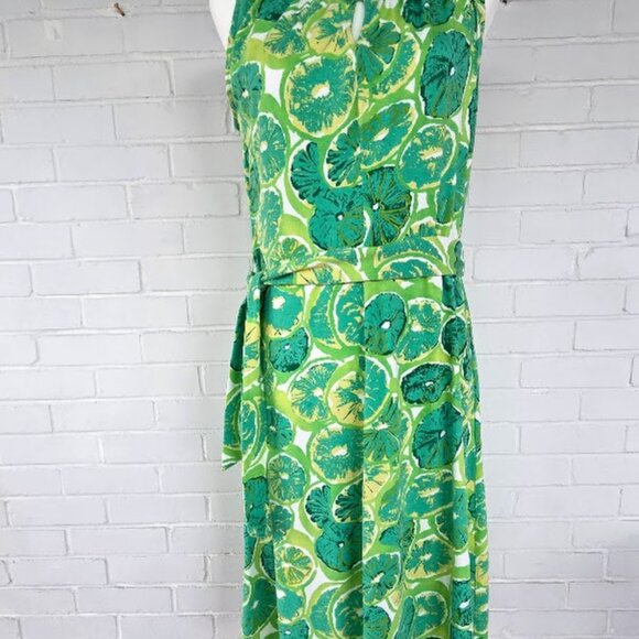 Land's End Green Floral Pullover Knit tank Dress with Lime Citrus Pattern Size S - Picture 2 of 10